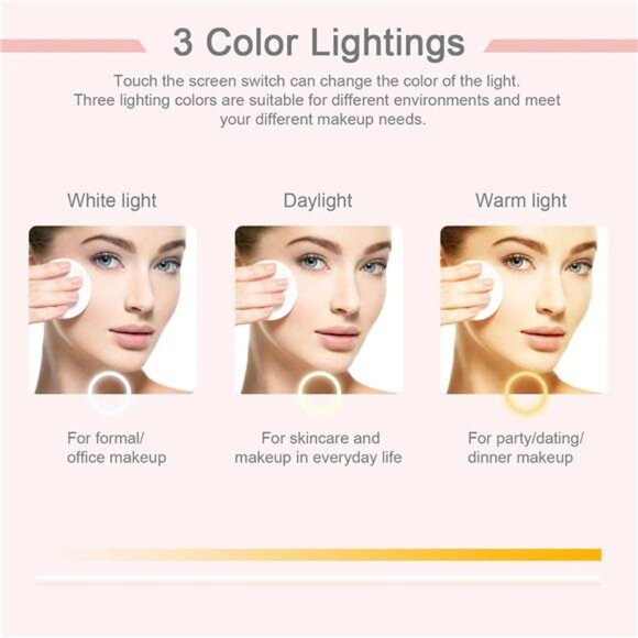 Folding Travel Mirror Lighted Makeup Mirror with 72 LEDs 3 Colors Light Modes - Picture 4 of 8